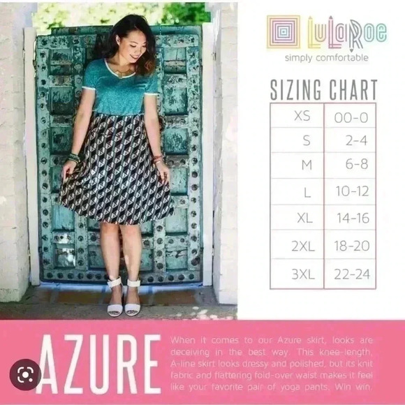 Lularoe Blue XL Geometric a line Azure Skirt . NWT. Pink , coral, turquoise . - Picture 6 of 6